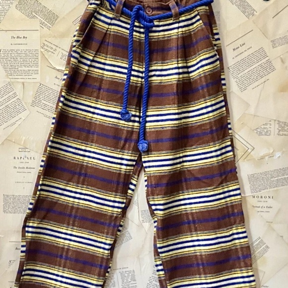 Free People Preppy Plaid Pull On Trousers Pants Flannel Tie Brown Blue S NEW - Picture 8 of 8